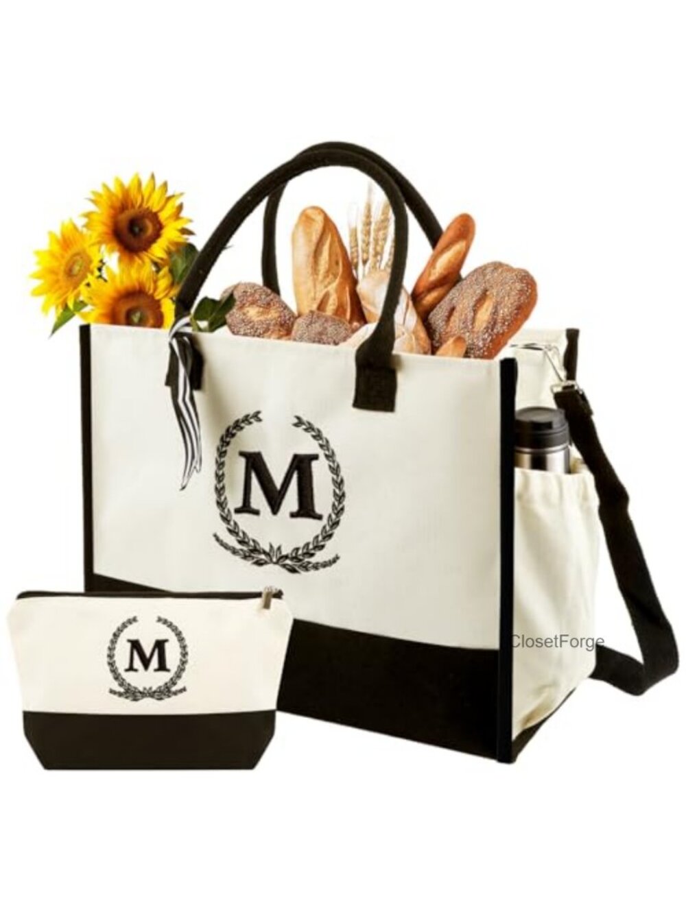 Monogrammed Embroidered Tote with Makeup Pouch & PE Base Insert